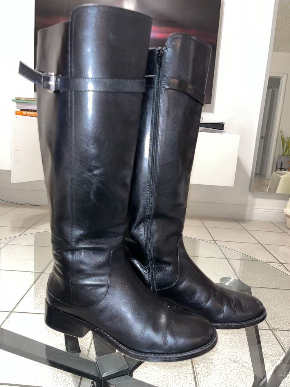 Ann Taylor Over-the-Knee Black Leather Riding Boots